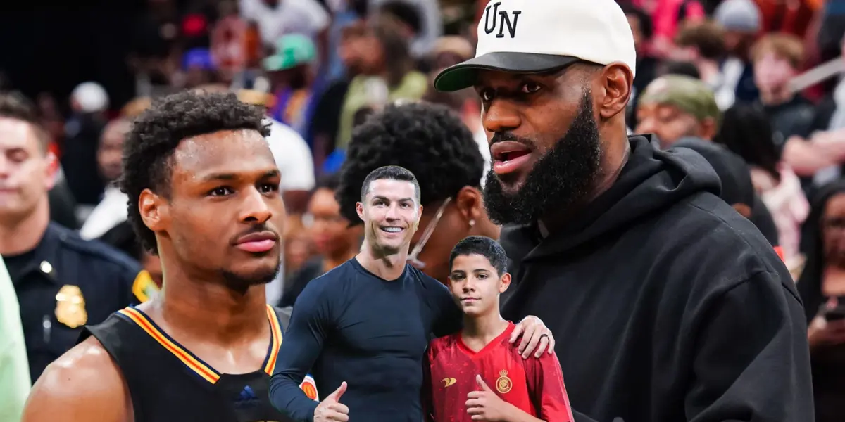 Cristiano Ronaldo and Ronaldo Jr. pose for a picture while LeBron and his son are together. (Source: Sky Sports, Cristiano Ronaldo X)