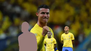 Cristiano Ronaldo celebrates a goal for Al Nassr while a mystery player is next to Sadio Mane and Talisca. (Source: BuzzSpor X, Al Nassr X)
