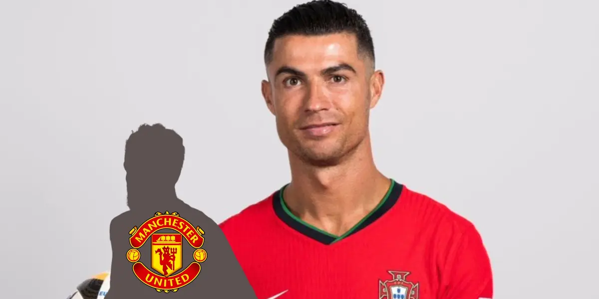 Cristiano Ronaldo poses for a picture while having the Portugal jersey on and a mystery player has the Manchester United badge on. (Source: GOATTWORLD X)