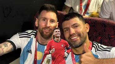 Lionel Messi and Sergio Aguero take a selfie together while Cristiano Ronaldo smiles as he wears the Portugal jersey. (Source: We Are Messi X, GOATTWORLD X)