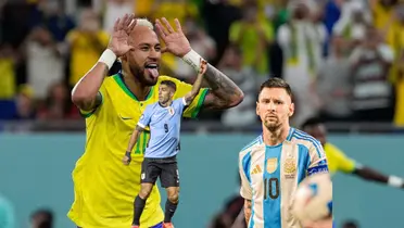 Neymar does his celebration with Brazil as Luis Suarez and Lionel Messi represent their respective national teams. (Source: MARCA, Messi Xtra X, Uruguay national team X)