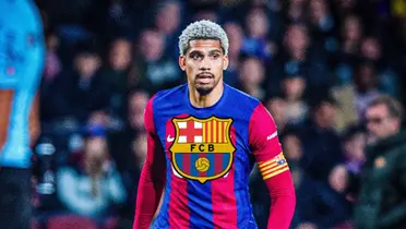 Ronald Araujo looks serious as he wears the FC Barcelona jersey and the Barca badge is in the middle. (Source: Ronald Araujo X)