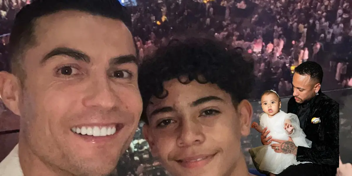 Cristiano Ronaldo and Ronaldo Jr. take a selfie and Neymar hold his baby girl. (Source: Cristiano Ronaldo X, Neymar Jr. X)