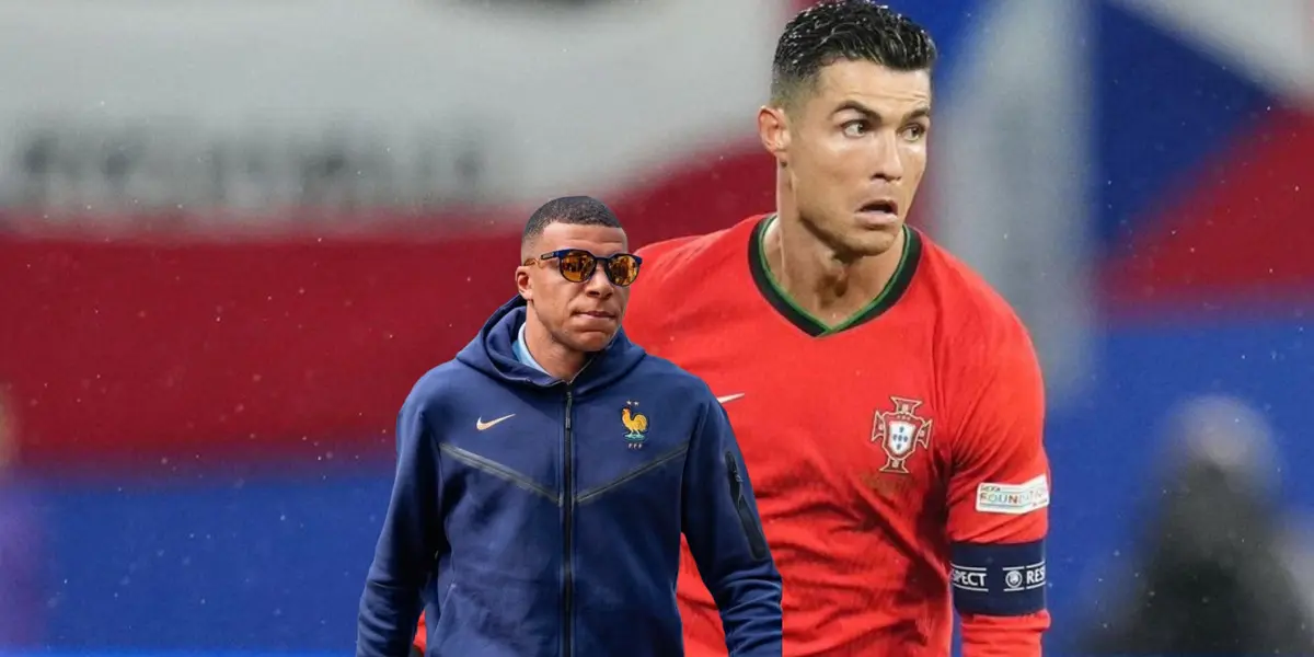 Cristiano Ronaldo plays football with the Portugal jersey on as Kylian Mbappé wears the France sweater with sunglasses. (Source: GOATTWORLD X, KM 10 Zone X)