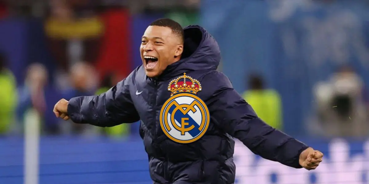 Kylian Mbappé smiles as he wears the France jacket and the Real Madrid badge is in the middle. (Source: KM10 Zone X)