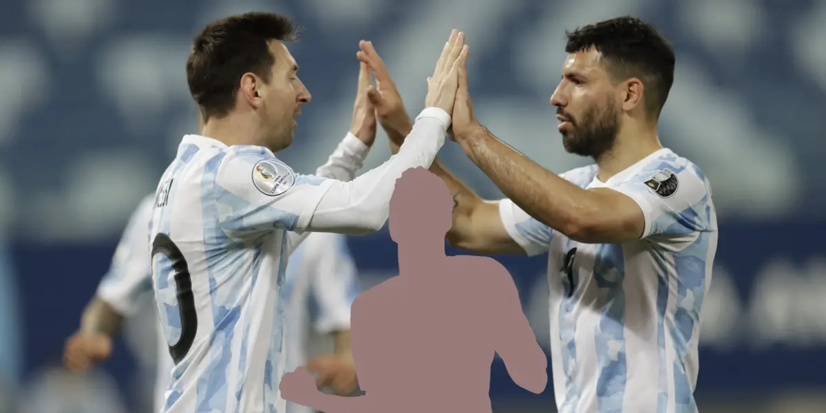Lionel Messi and Sergio Aguero celebrate an Argentina goal together and a mystery player is in between the two. (AP Photo)