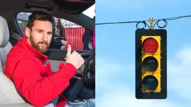 Messi was driving his car.